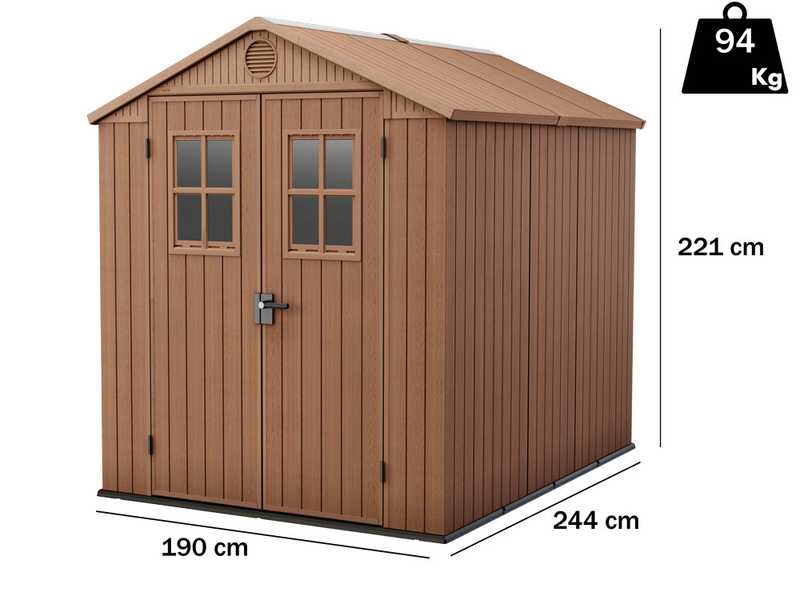 Keter Darwin marrone - Casetta da giardino - Con finestre frontali - 190x244x221 cm