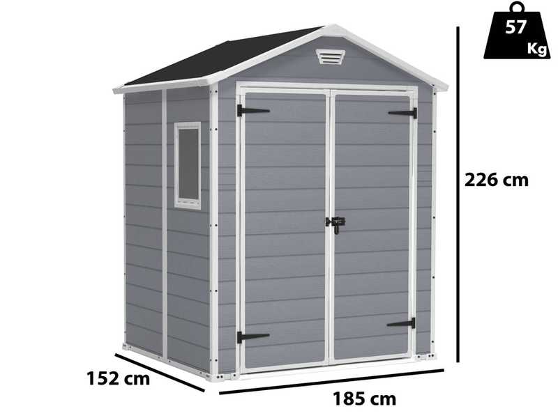 Keter Manor grigio - Casetta da giardino - Con finestra laterale - 185x152x226 cm