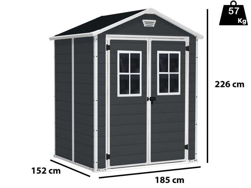 Keter Manor nero - Casetta da giardino - Con finestre frontali - 185x152x226 cm