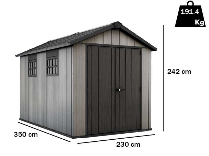 Keter Oakland 7511 - Casetta da giardino - Con porta doppia anta e finestre - 230x350x242 cm