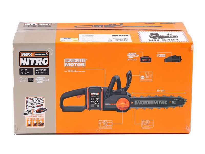Worx Nitro WG350E - Elettrosega a batteria 20V 4Ah - Lama da 30 cm 