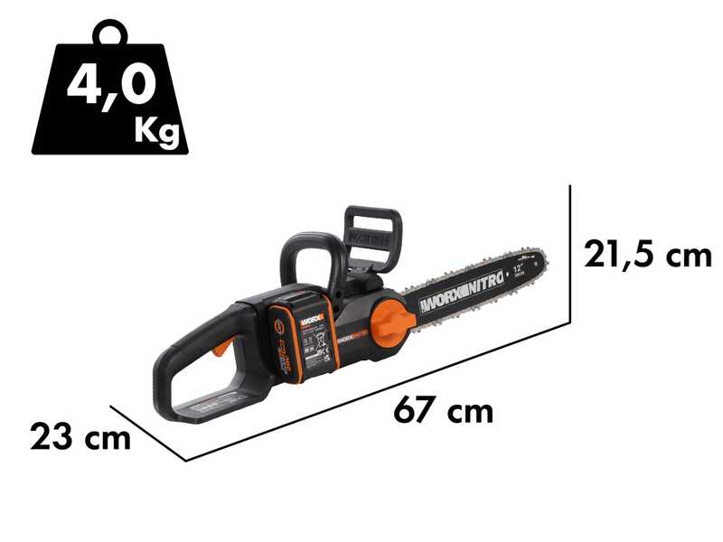 Worx Nitro WG350E - Elettrosega a batteria 20V 4Ah - Lama da 30 cm 