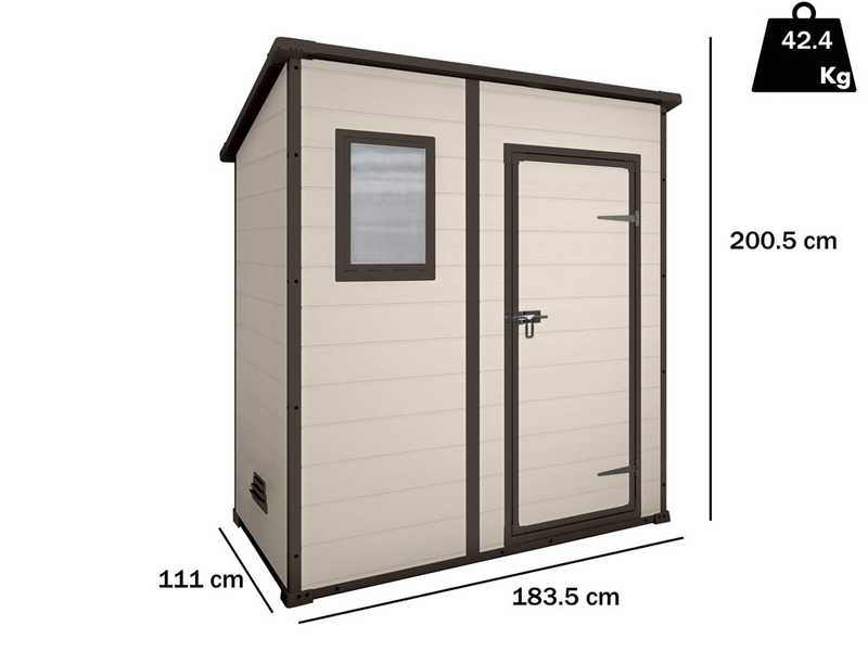 Keter Manor Pent beige - Casetta da giardino - Con finestra frontale - 183.5x111x200.5 cm