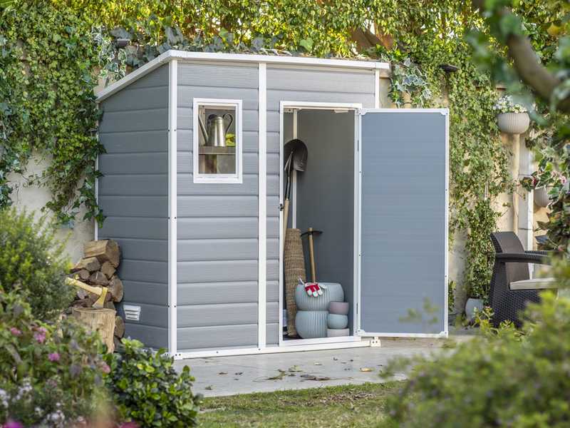 Keter Manor Pent grigio - Casetta da giardino - Con finestra frontale - 183.5x111x200.5 cm