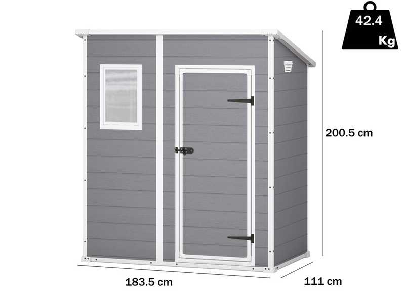 Keter Manor Pent grigio - Casetta da giardino - Con finestra frontale - 183.5x111x200.5 cm