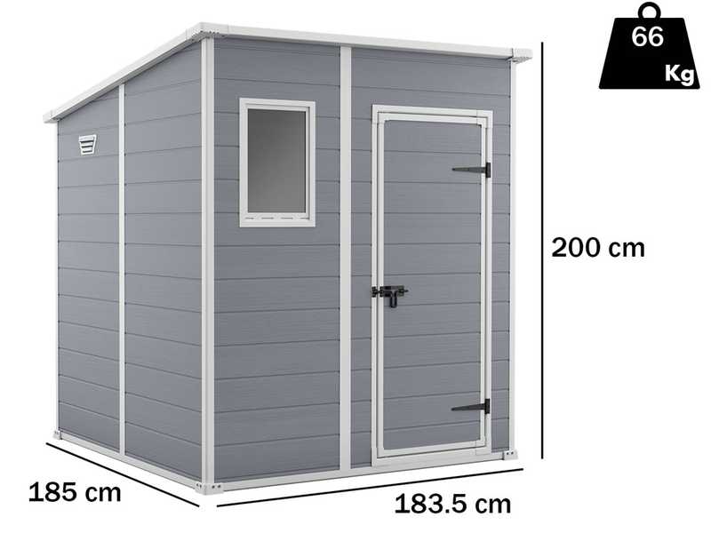 Keter Manor Pent grigio - Casetta da giardino - Con finestra frontale - 183.5x185x200 cm