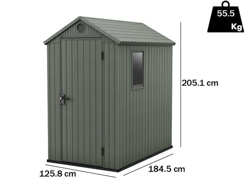 Keter Darwin verde - Casetta porta attrezzi - Con finestra laterale - 125.8x184.5x205.1 cm