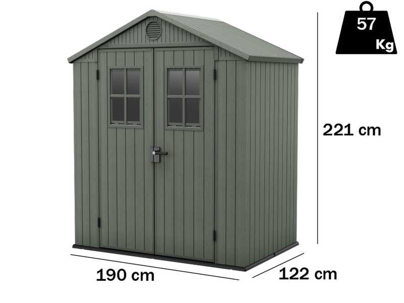 Keter Darwin verde - Casetta da giardino - Con finestre frontali - 190x122x221 cm