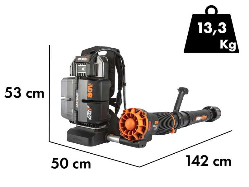 Worx Nitro WG572E - Soffiatore a spalla a batteria - 4x20V/4Ah