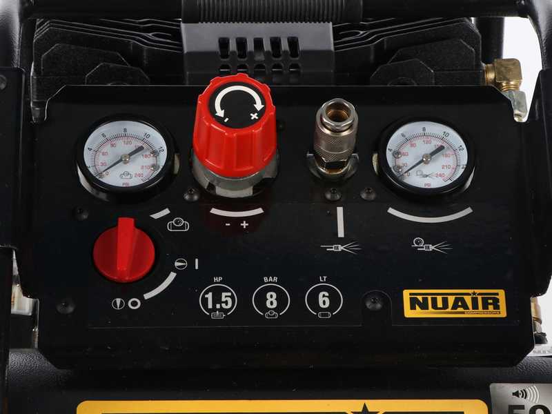 Nuair Siltek TB 6 - Compressore aria elettrico portatile monofase silenziato, oil-less  - Motore 1.5 HP - 6 lt