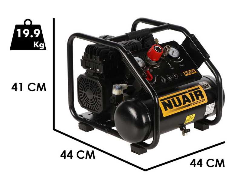 Nuair Siltek TB 6 - Compressore aria elettrico portatile monofase silenziato, oil-less  - Motore 1.5 HP - 6 lt