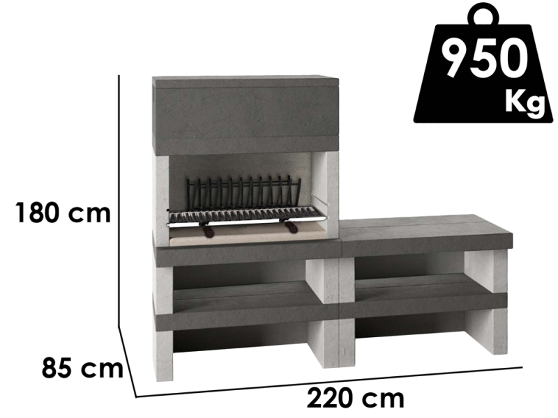 Edilmark KUBO.1 - Barbecue in muratura a legna e carbone - Fuoco Posteriore e Panca Reversibile