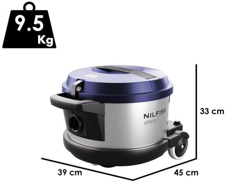 Nilfisk VP 930 Eco Pro Hepa Blu HF EU - Aspirapolvere ULTRA silenzioso - Fusto in acciaio 15 lt - 760W