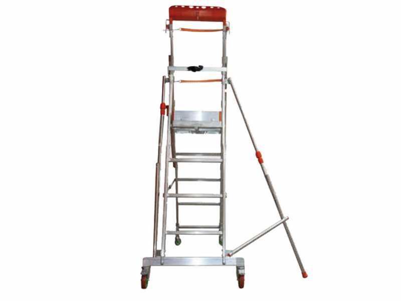 Facal Cast&agrave; CTA-5, 4 gradini, 2.32 m - Scala in alluminio pieghevole su ruote - Altezza stimata operativa 3.11 m
