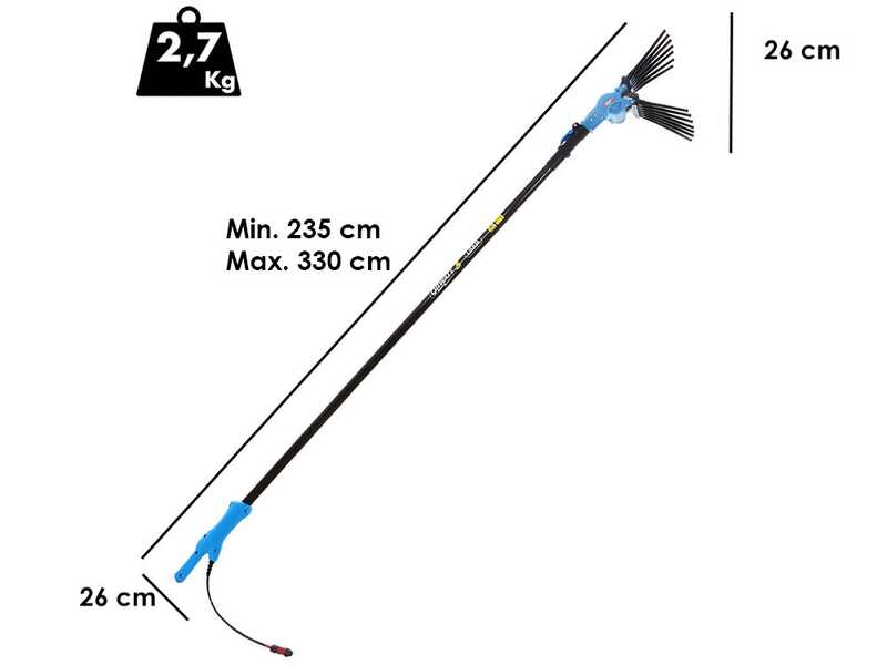 Lisam Oliwatt 3 - Abbacchiatore elettrico 235/330 cm a batteria tipo auto con cavo in dotazione - Asta telescopica in alluminio