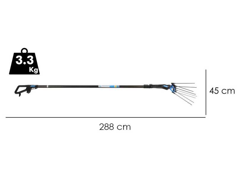 Campagnola MASTER PLUG-IN - Abbacchiatore a batteria al litio 21.6V 5Ah - Asta telescopica in carbonio e alluminio 288/373 cm
