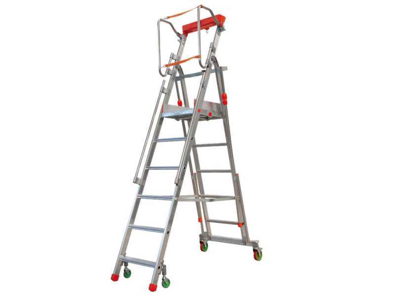 Facal Cast&agrave; CTA-6, 5 gradini, 2.60 m - Scala in alluminio pieghevole su ruote - Altezza stimata operativa 3.39 m