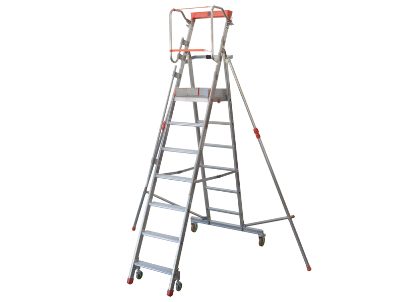 Facal Cast&agrave; CTA-7, 6 gradini, 2.88 m - Scala in alluminio pieghevole su ruote - Altezza stimata operativa 3.76 m