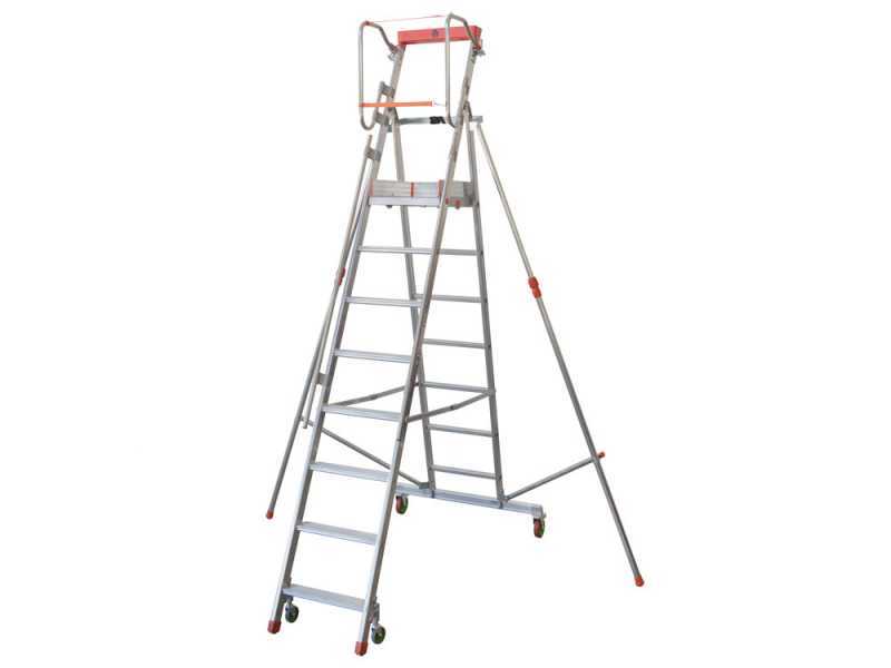 Facal Cast&agrave; CTA-8, 7 gradini, 3.16 m - Scala in alluminio pieghevole su ruote - Altezza stimata operativa 3.95 m