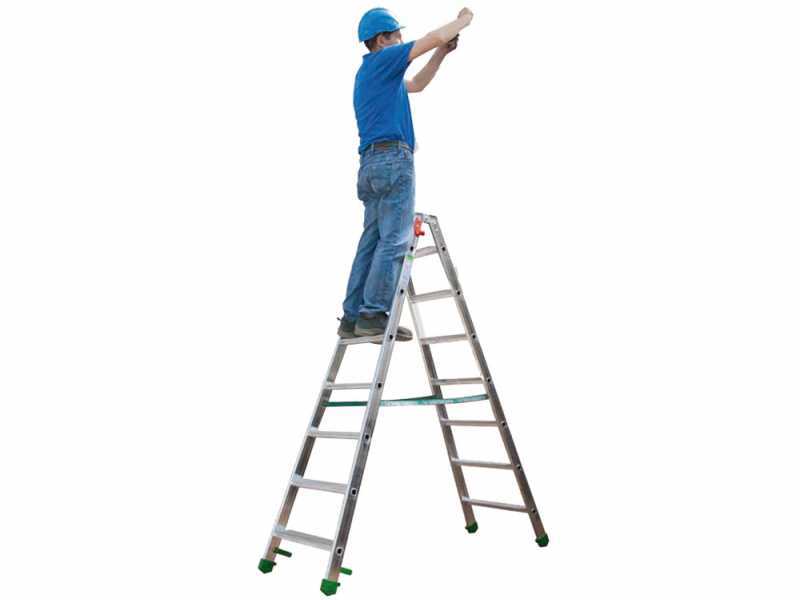 Facal Dupla D-7, 2x8 gradini, 1.76 m - Scala doppia in alluminio - Altezza stimata operativa 3.03 m