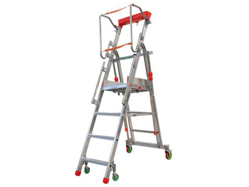 Facal Cast&agrave; CTA-4, 3 gradini, 2.04 m - Scala in alluminio pieghevole su ruote - Altezza stimata operativa 2.83 m