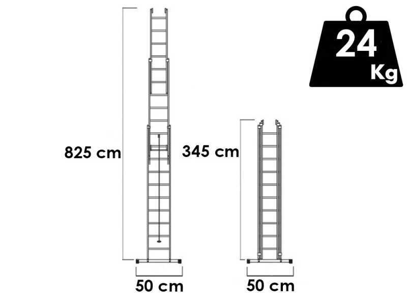 S.T.P. Tria 3TR, 3x13 gradini, altezza 10.05 mt - Scala a sfilo in alluminio