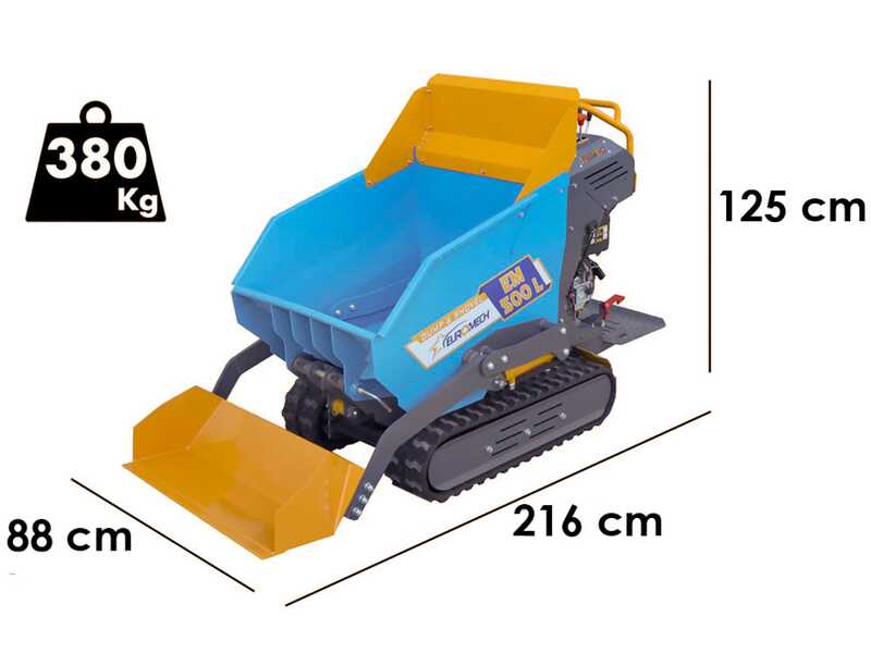 OUTLET - UTILIZZATO PER PROVA - Motocarriola EuroMech EM500L-Dump &amp; Shovel - Cassone dumper idraulico 500 kg con paletta