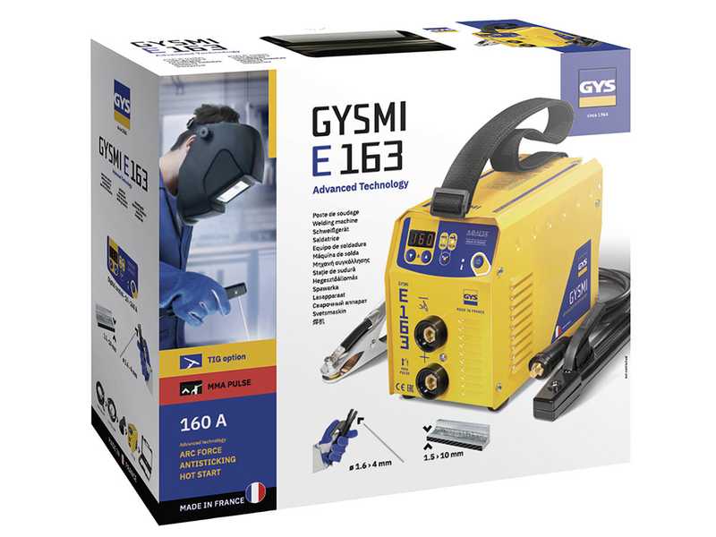 GYS Gysmi E163 - Saldatrice Inverter (MMA, TIG Lift) - Corrente continua (DC) - Valigetta