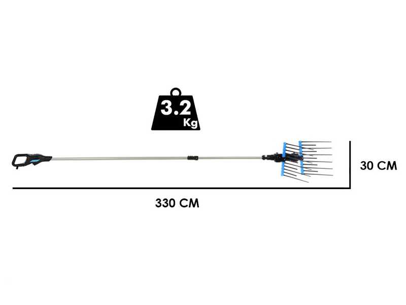 Campagnola Alice STAR ECO Plug-in - Abbacchiatore elettrico a batteria 21.6V 5Ah - Asta telescopica in alluminio 245/330 cm