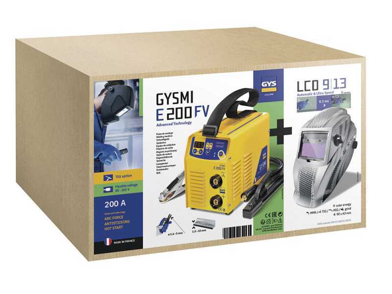 GYS Gysmi E200 FV - Saldatrice Inverter (MMA, TIG Lift)+ Maschera, corrente continua (DC)