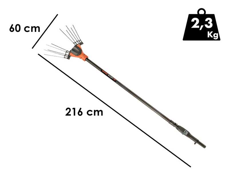 Bahco BCL52TP 36V - Abbacchiatore elettrico a batteria - Asta telescopica in carbonio da 216 - 296 cm