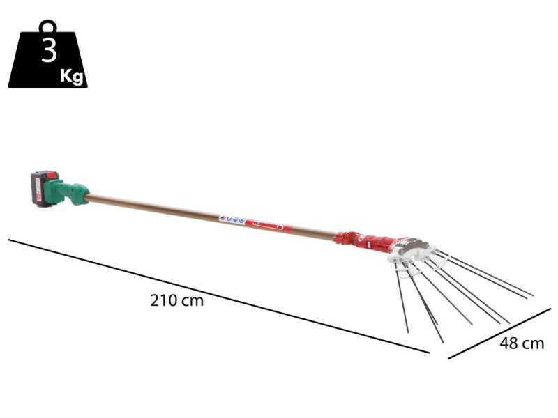 Sbaraglia Super23 Cordless - Abbacchiatore elettrico a batteria - Asta in alluminio 150/250cm - 3x (21V-5.2Ah)