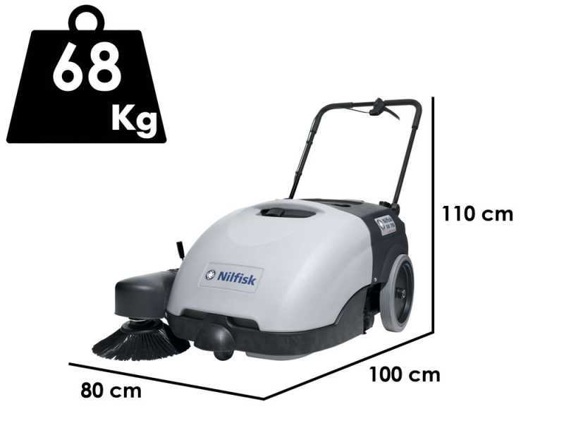 Nilfisk SW750 - Spazzatrice trazionata a batteria con cesto di raccolta 12V - 46Ah