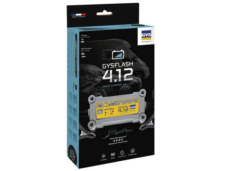 GYS Flash 4.12 - Caricabatterie e mantenitore di carica automatico - Batterie 12V da 1.2 a 90 ah