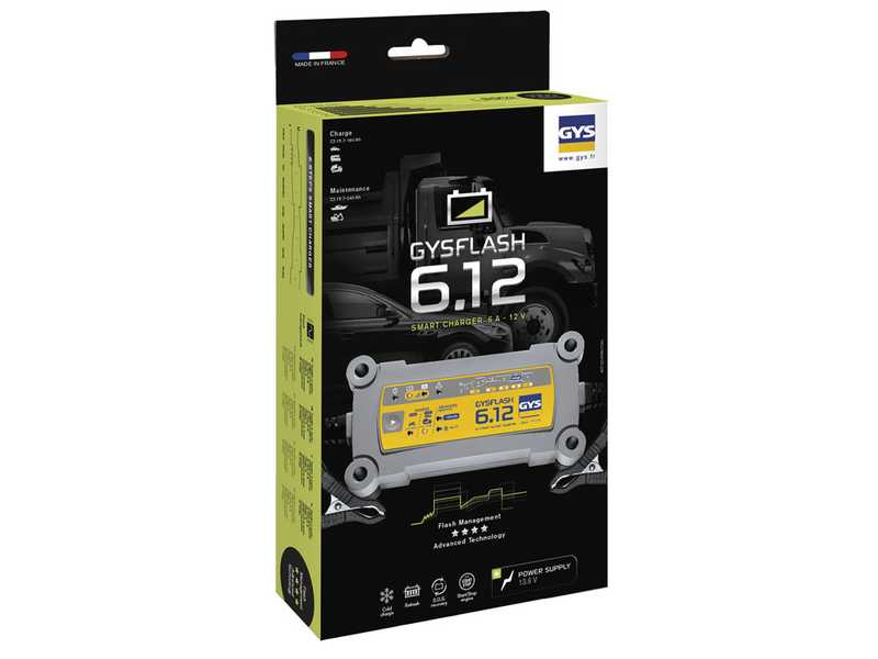 GYS Flash 6.12 - Caricabatterie e mantenitore di carica automatico - Batterie 12V da 1.2 a 125 ah