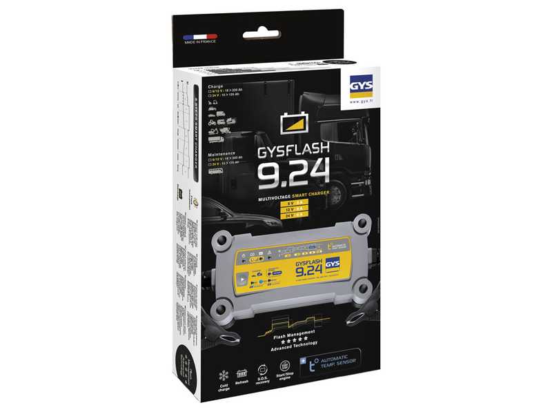 GYS Flash 9.24 - Caricabatterie e mantenitore di carica automatico - Batterie da 6 - 12 - 24 V
