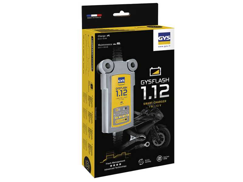 GYS Flash 1.12 - Caricabatterie e mantenitore di carica automatico - Batterie 12V da 1.2 a 32 ah