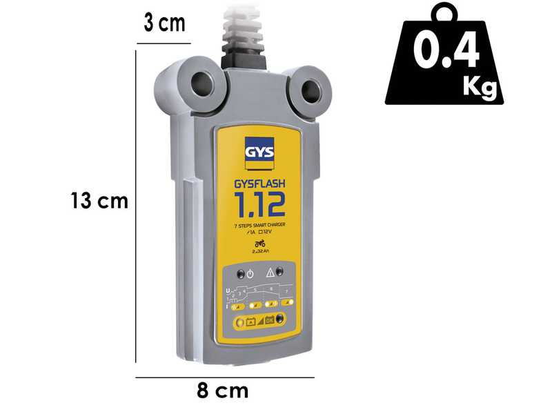 GYS Flash 1.12 - Caricabatterie e mantenitore di carica automatico - Batterie 12V da 1.2 a 32 ah