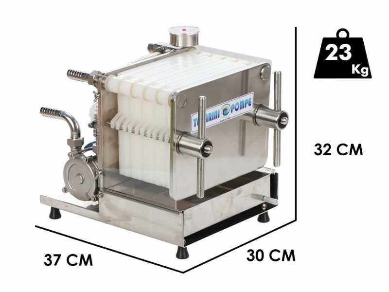 Tellarini CrystalPro 10 - Filtro per vino a cartoni e piastre - Pompa enologica per filtrare vino