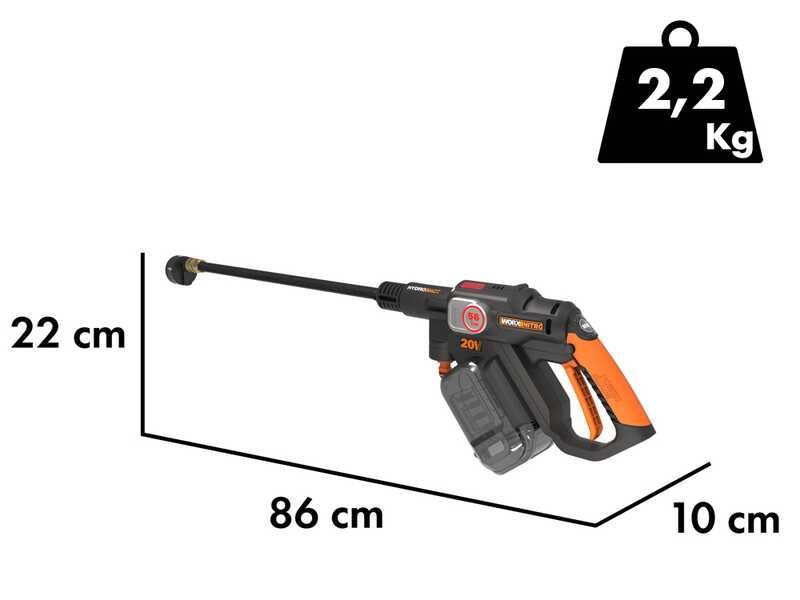Worx Nitro HydroShot WG633E - Pistola idropulitrice a batteria 20V/4Ah + in omaggio batteria 20V/4Ah
