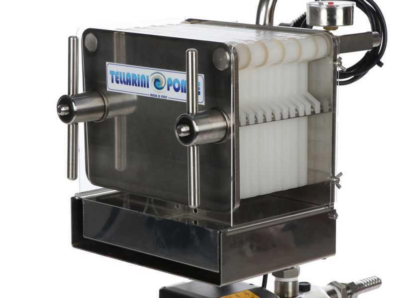 Tellarini CrystalPro Plus 10 - Filtro a cartoni per vino carrellato - Pompa in INOX