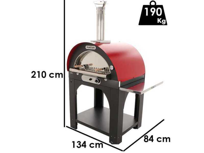 Forno a gas e a legna per pizza da esterno Pulcinella Rosso - per 4 pizze