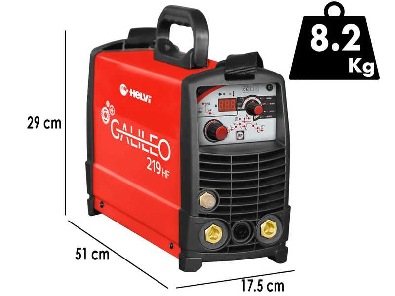 Helvi Galileo TIG 219 HF - Saldatrice Inverter (MMA, TIG HF o LIFT) + Kit Borsa, corrente continua (DC)