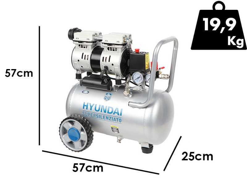 Hyundai 4J-750-24L - Compressore aria elettrico silenziato oilless 24 lt - motore 1 HP