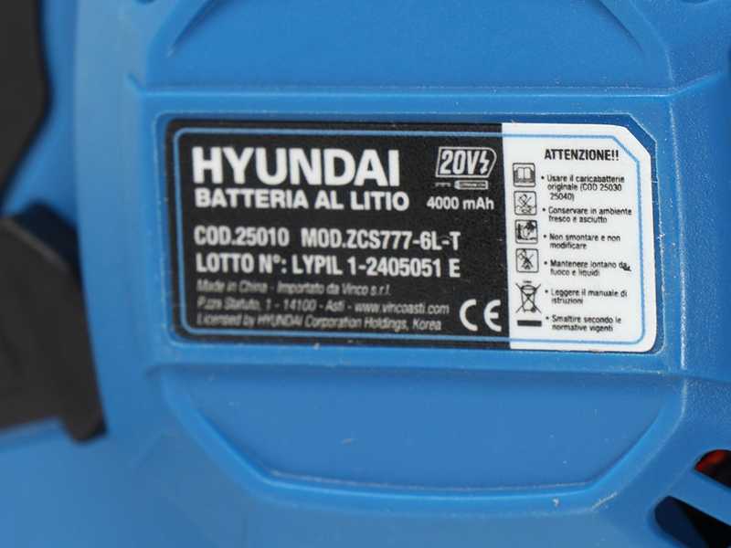 Hyundai ZCS777-6L-T - Potatore manuale a batteria - 20 V - 4 Ah