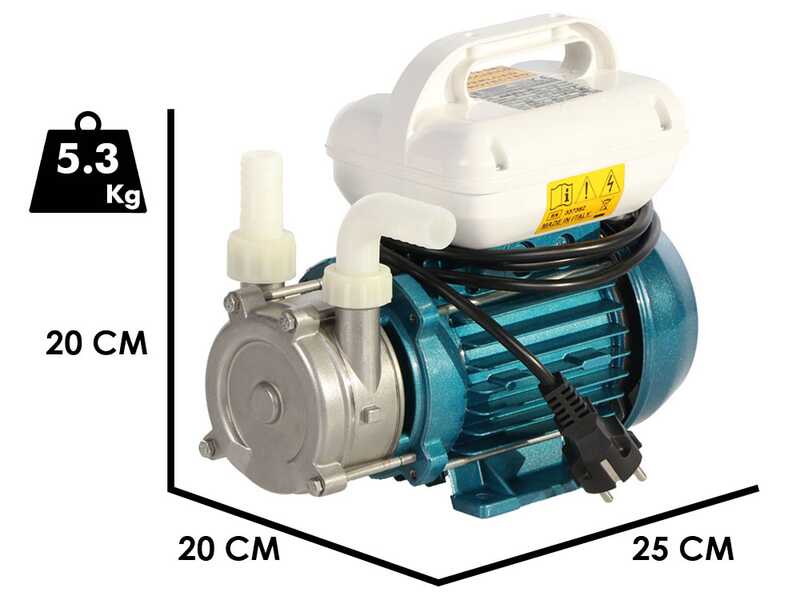 Tellarini ALM 20 L-SR - Pompa elettrica da travaso in acciaio inox - Raccordi in NYLON curvo + dritto - Monofase - 230V - Scegli i tuoi raccordi!