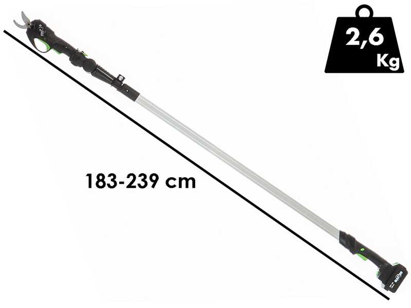 Ribimex PRBAT20/SEC - Forbice elettrica da potatura su asta 147-203 cm - 20V/4Ah - Diametro di taglio 25mm