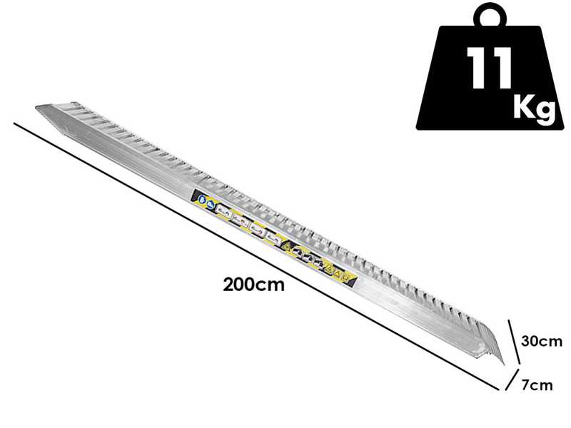RA70X20NB - Coppia rampe di carico fisse 2 mt in alluminio senza bordi - Portata 18 quintali