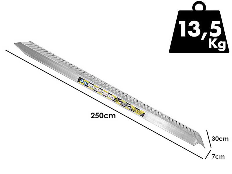 RA70X25NB - Coppia rampe di carico fisse 2.5 mt in alluminio senza bordi - Portata 17 quintali