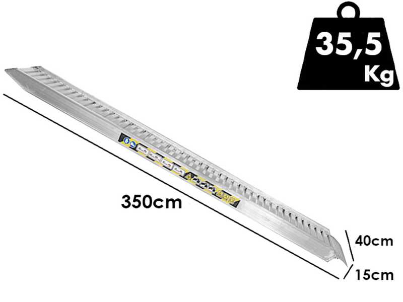 RA136X35W - Coppia rampe di carico fisse 3.5 mt in alluminio con bordi - Portata 52 quintali
